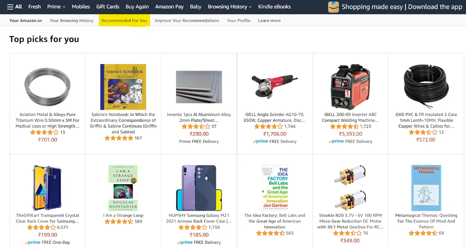 Amazon is giving personal recommendations to a client